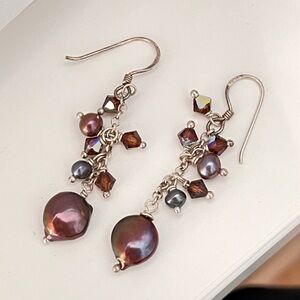 Sterling silver freshwater pearl and Swarovski crystal earrings